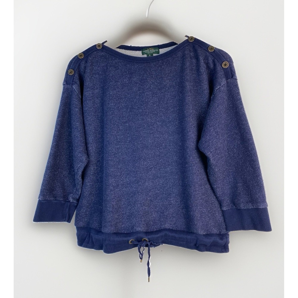 LRL Lauren Jeans Co Women's PL Blue 1/2 Sleeve Button Boatneck Sweatshirt